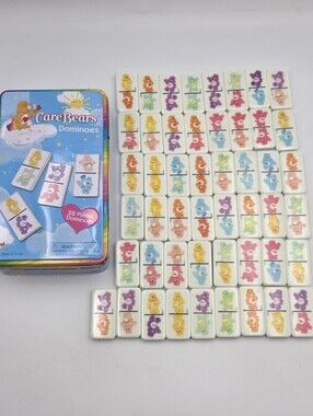 Y2K 2004 Care Bears Dominoes Collector Tin 28pcs Cardinal Games 49 Pcs